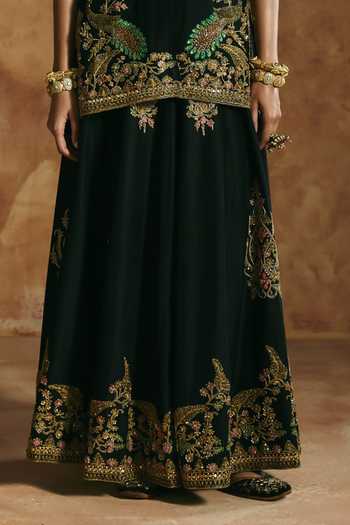 Aman Takyar Black Silk, Organza, Dupion Sweetheart Neck Embroidered Jacket Sharara Set at Aza Fashions Aman Takyar_Black Silk, Organza, Dupion Sweetheart Neck Embroidered Jacket Sharara Set _at_Aza_Fashions