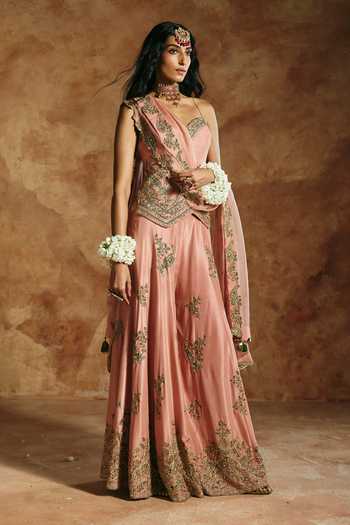 Buy Aman Takyar Pink Silk, Organza, Dupion Beads, Zari, Stones Embroidered Corset Sharara Set Online at Aza Fashions Buy_Aman Takyar_Pink Silk, Organza, Dupion Beads, Zari, Stones Embroidered Corset Sharara Set _Online_at_Aza_Fashions