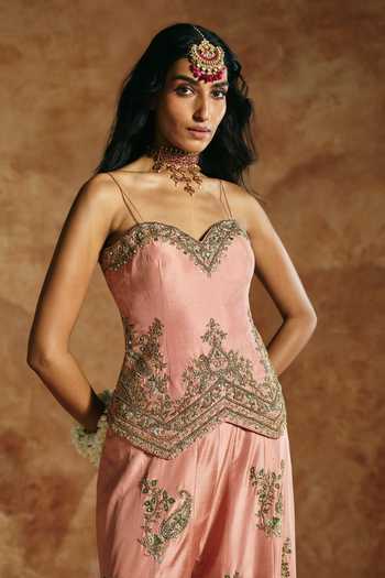 Shop Aman Takyar Pink Silk, Organza, Dupion Beads, Zari, Stones Embroidered Corset Sharara Set Online at Aza Fashions Shop_Aman Takyar_Pink Silk, Organza, Dupion Beads, Zari, Stones Embroidered Corset Sharara Set _Online_at_Aza_Fashions