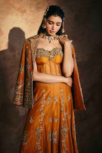 Aman Takyar Orange Silk, Organza, Dupion Beads, Zari, Cut Embroidered Jacket Sharara Set Online at Aza Fashions Aman Takyar_Orange Silk, Organza, Dupion Beads, Zari, Cut Embroidered Jacket Sharara Set _Online_at_Aza_Fashions