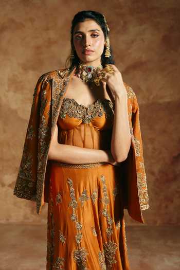 Buy Aman Takyar Orange Silk, Organza, Dupion Beads, Zari, Cut Embroidered Jacket Sharara Set Online at Aza Fashions Buy_Aman Takyar_Orange Silk, Organza, Dupion Beads, Zari, Cut Embroidered Jacket Sharara Set _Online_at_Aza_Fashions