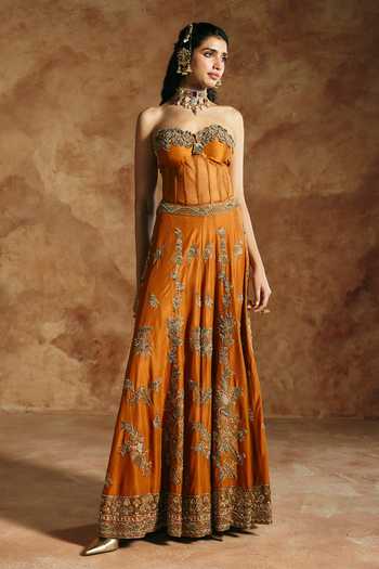 Buy Aman Takyar Orange Silk, Organza, Dupion Sweetheart Hand Embroidered Corset And Sharara Set Online at Aza Fashions Buy_Aman Takyar_Orange Silk, Organza, Dupion Sweetheart Hand Embroidered Corset And Sharara Set _Online_at_Aza_Fashions