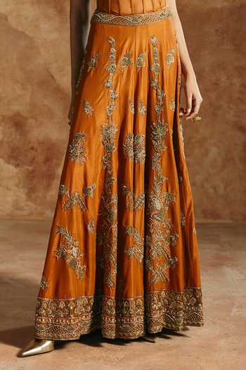 Shop Aman Takyar Orange Silk, Organza, Dupion Sweetheart Hand Embroidered Corset And Sharara Set Online at Aza Fashions Shop_Aman Takyar_Orange Silk, Organza, Dupion Sweetheart Hand Embroidered Corset And Sharara Set _Online_at_Aza_Fashions