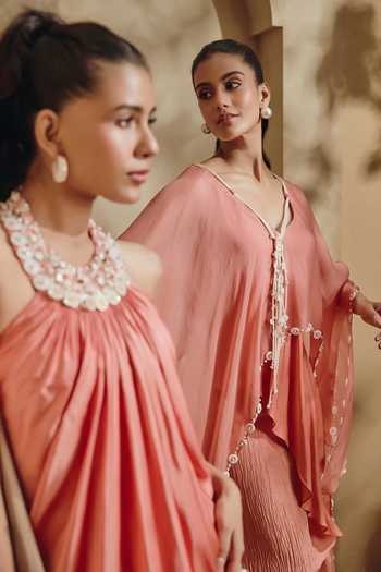 Buy Babita M Beige Satin Sequins, Beads, Pearls, Stones Halter Neck Marea Embellished Gown Online at Aza Fashions Buy_Babita M_Beige Satin Sequins, Beads, Pearls, Stones Halter Neck Marea Embellished Gown _Online_at_Aza_Fashions
