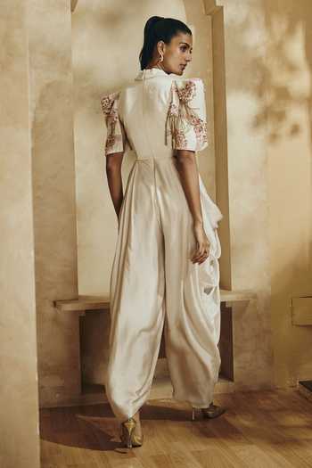Babita M Nacre Sculpted-Shoulder Embellished Jumpsuit 
