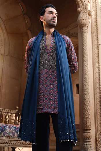 Darzi House Blue Satin, Modal Mehrangarh Printed Kurta Set With Dupatta Online at Aza Fashions Darzi House_Blue Satin, Modal Mehrangarh Printed Kurta Set With Dupatta _Online_at_Aza_Fashions