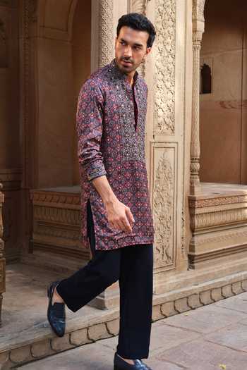 Buy Darzi House Blue Satin, Modal Mehrangarh Printed Kurta Set With Dupatta Online at Aza Fashions Buy_Darzi House_Blue Satin, Modal Mehrangarh Printed Kurta Set With Dupatta _Online_at_Aza_Fashions