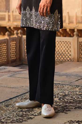 Buy_Darzi House_Black Chanderi Silk Shyamgarh Hand Embellished Kurta Set _Online_at_Aza_Fashions
