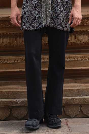 Darzi House_Black Satin, Modal Taaragarh Ajrakh Print And Embroidered Kurta Set _Online_at_Aza_Fashions