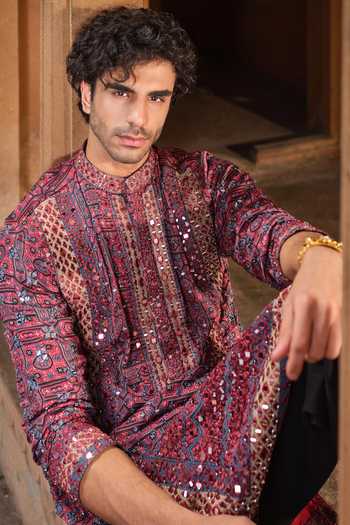 Buy Darzi House Maroon Satin, Modal Barmer Ajrakh Print Kurta Set Online at Aza Fashions Buy_Darzi House_Maroon Satin, Modal Barmer Ajrakh Print Kurta Set _Online_at_Aza_Fashions