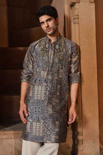 Darzi House Blue Chanderi Silk Rathore Ajrakh Print Kurta Set at Aza Fashions Darzi House_Blue Chanderi Silk Rathore Ajrakh Print Kurta Set _at_Aza_Fashions