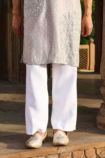 Darzi House_Grey Silk, Dupion Rohet Bandhani Kurta Set _Online_at_Aza_Fashions