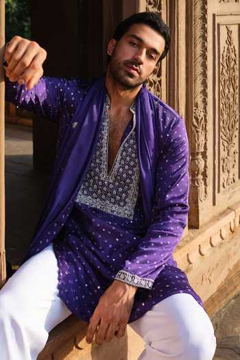 Buy Darzi House Purple Satin, Modal Jamuni Darbar Bandhani Kurta Set Online at Aza Fashions Buy_Darzi House_Purple Satin, Modal Jamuni Darbar Bandhani Kurta Set _Online_at_Aza_Fashions