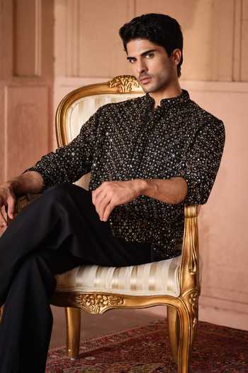 Shop Darzi House Black Georgette Taara Mirror Embroidered Kurta Set Online at Aza Fashions Shop_Darzi House_Black Georgette Taara Mirror Embroidered Kurta Set _Online_at_Aza_Fashions