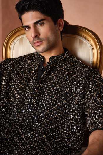 Darzi House Black Georgette Taara Mirror Embroidered Kurta Set at Aza Fashions Darzi House_Black Georgette Taara Mirror Embroidered Kurta Set _at_Aza_Fashions