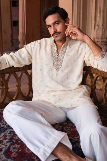 Buy_Darzi House_Beige Georgette Mandana Embroidered Kurta Set _Online_at_Aza_Fashions