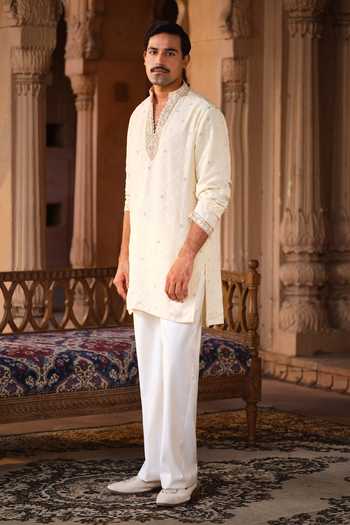 Shop_Darzi House_Beige Georgette Mandana Embroidered Kurta Set _Online_at_Aza_Fashions