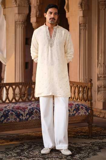 Darzi House_Beige Georgette Mandana Embroidered Kurta Set _at_Aza_Fashions