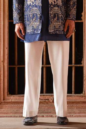 Darzi House_Blue Chanderi Silk Chitrasari Embroidered Jacket And Kurta Set _Online_at_Aza_Fashions