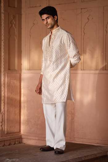 Buy_Darzi House_Ivory Chanderi Silk Suraj Pol Bandhani And Embroidered Kurta Set _Online_at_Aza_Fashions