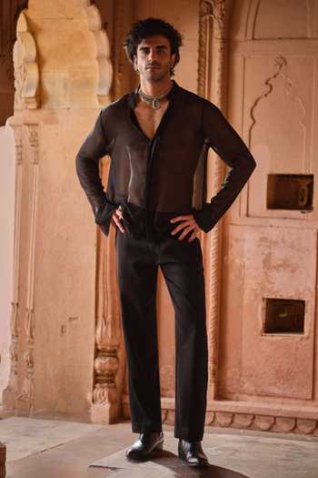 Buy Darzi House Black Georgette Rathore Sheer Shirt And Pant Set Online at Aza Fashions Buy_Darzi House_Black Georgette Rathore Sheer Shirt And Pant Set _Online_at_Aza_Fashions