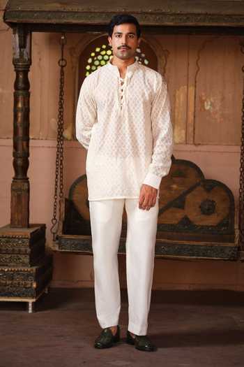 Darzi House Sanganer Mukaish Work Short Kurta Set 