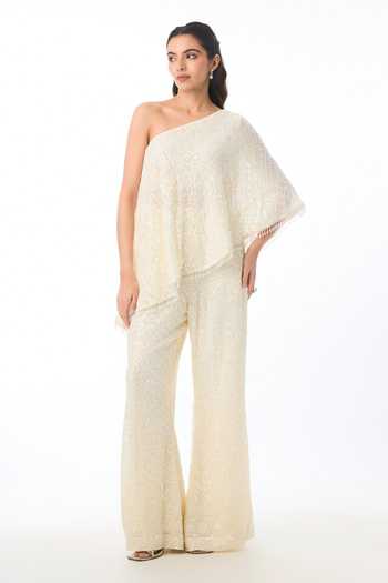 Gopi Vaid Zara Chikankari One Shoulder Top & Pant Set 