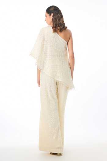 Gopi Vaid Zara Chikankari One Shoulder Top & Pant Set 