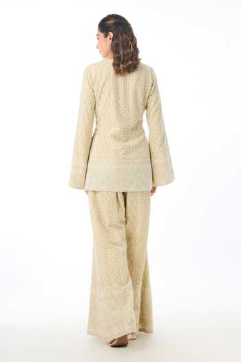 Gopi Vaid Trisha Chikankari Work Top & Palazzo Set 