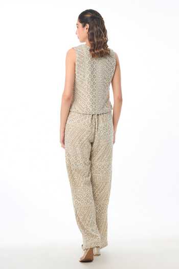 Gopi Vaid Ziva Chikankari Work Vest & Pant Set 