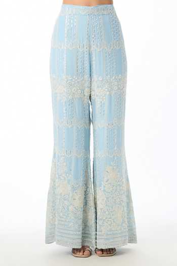Shop Gopi Vaid Blue Georgette V-neck Kashvi Chikankari Kurta Pant Set Online at Aza Fashions Shop_Gopi Vaid_Blue Georgette V-neck Kashvi Chikankari Kurta Pant Set _Online_at_Aza_Fashions