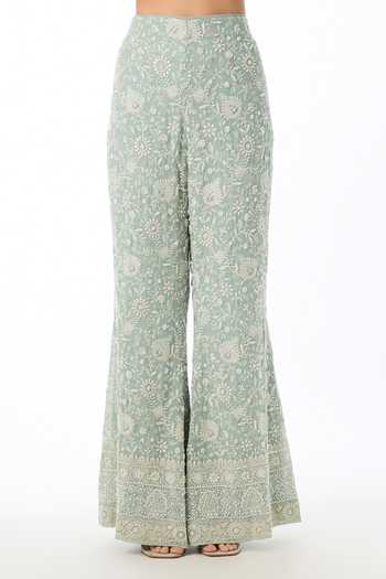 Gopi Vaid Blue Georgette Round Neck Ishira Chikankari Top And Pant Set Online at Aza Fashions Gopi Vaid_Blue Georgette Round Neck Ishira Chikankari Top And Pant Set _Online_at_Aza_Fashions