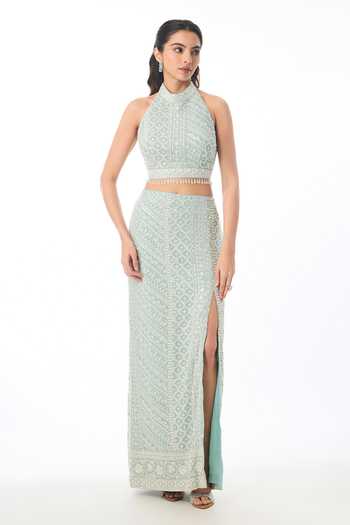 Gopi Vaid Shanaya Chikankari Top & Skirt Set 