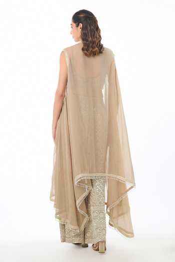 Gopi Vaid Katha Chikankari Cape Pant Set 