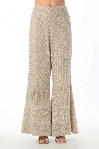 Buy Gopi Vaid Brown Georgette Open , Scoop Katha Chikankari Cape Pant Set Online at Aza Fashions Buy_Gopi Vaid_Brown Georgette Open , Scoop Katha Chikankari Cape Pant Set _Online_at_Aza_Fashions