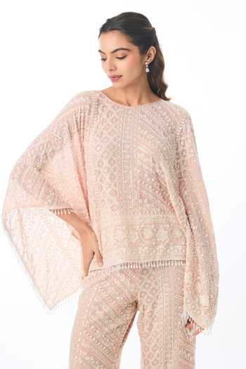 Buy Gopi Vaid Pink Georgette Round Neck Saloni Chikankari Pant Set Online at Aza Fashions Buy_Gopi Vaid_Pink Georgette Round Neck Saloni Chikankari Pant Set _Online_at_Aza_Fashions