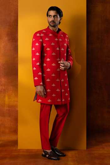 Kaaj Button Armour Embroidered Sherwani Set 
