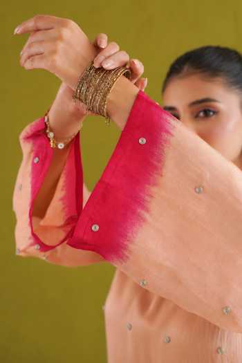 Buy Masoomm Red Silk V-neck, Yes Embroidered Ombre Kurta Pant Set Online at Aza Fashions Buy_Masoomm_Red Silk V-neck, Yes Embroidered Ombre Kurta Pant Set _Online_at_Aza_Fashions