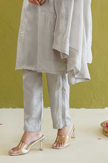 Masoomm Grey Silk V-neck, Yes Embroidered Kurta Set at Aza Fashions Masoomm_Grey Silk V-neck, Yes Embroidered Kurta Set _at_Aza_Fashions