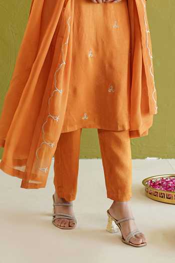Masoomm Orange Silk V-neck, Yes Embroidered Kurta Set Online at Aza Fashions Masoomm_Orange Silk V-neck, Yes Embroidered Kurta Set _Online_at_Aza_Fashions