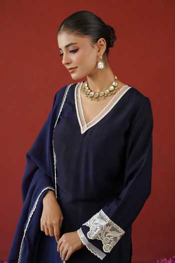 Buy Masoomm Blue Shantoon, Organza V-neck, Yes Floral Lace Work Kurta Set Online at Aza Fashions Buy_Masoomm_Blue Shantoon, Organza V-neck, Yes Floral Lace Work Kurta Set _Online_at_Aza_Fashions
