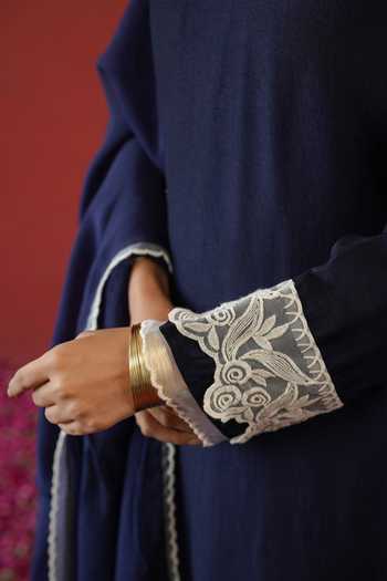 Buy Masoomm Blue Shantoon, Organza V-neck, Yes Floral Lace Work Kurta Set Buy_Masoomm_Blue Shantoon, Organza V-neck, Yes Floral Lace Work Kurta Set