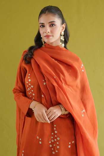 Masoomm Orange Silk Round Neck Embroidered Kurta Set Online at Aza Fashions Masoomm_Orange Silk Round Neck Embroidered Kurta Set _Online_at_Aza_Fashions