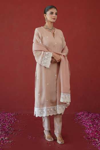 Buy Masoomm Pink Silk Notched Neck, Yes Embroidered Kurta Set Online at Aza Fashions Buy_Masoomm_Pink Silk Notched Neck, Yes Embroidered Kurta Set _Online_at_Aza_Fashions