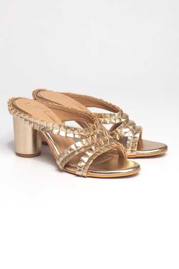 Nidhi Bhandari Faux Leather Ruffled Strap Block Heels 