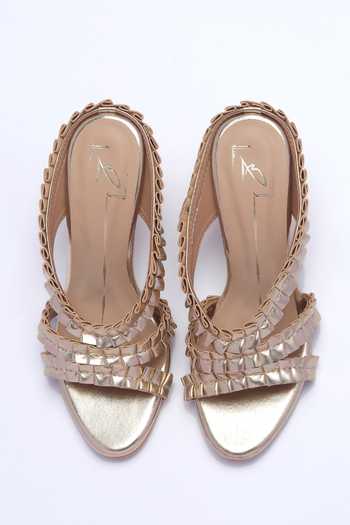 Nidhi Bhandari Faux Leather Ruffled Strap Block Heels 