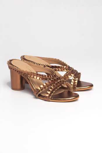 Nidhi Bhandari Ruffled Strap Faux Leather Block Heels 