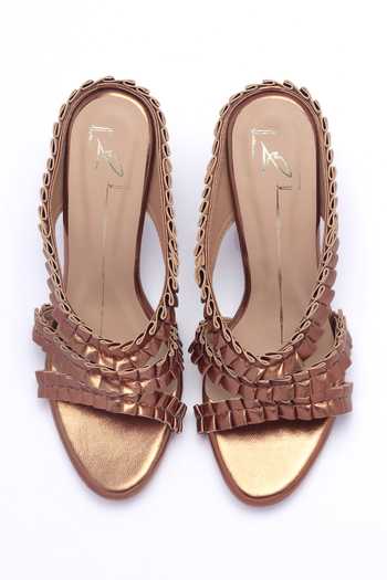 Nidhi Bhandari Ruffled Strap Faux Leather Block Heels 