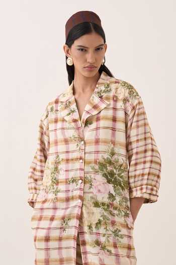 Buy Ofrida Ivory Cotton Collared Neck Jaali Trench Jacket And Pant Co-ord Set Buy_Ofrida_Ivory Cotton Collared Neck Jaali Trench Jacket And Pant Co-ord Set