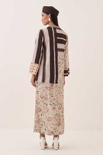 Ofrida Patchwork Jacket & Printed Skirt Set 